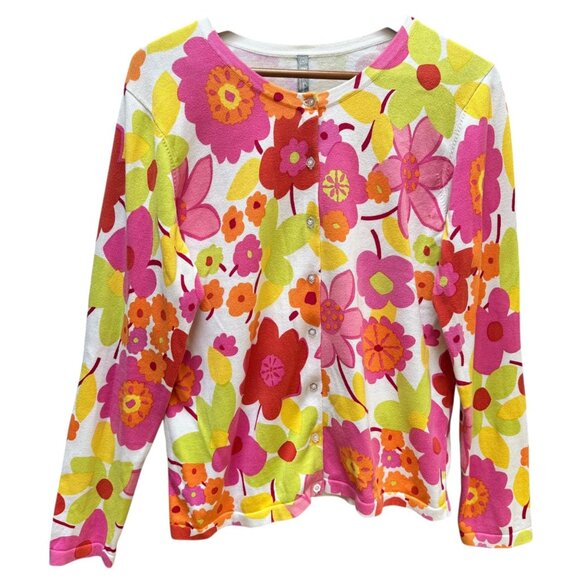 Hanna Anderson‎ Vintage-Inspired Floral Print Button-Up Cardigan Sweater Size M - Picture 2 of 8